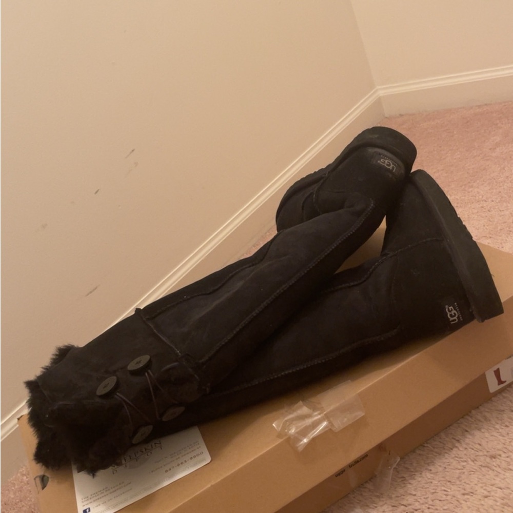 UGG Black Suede Boots with Button Accents